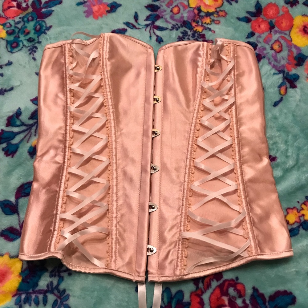 Sexy Peach Satin & Lace Bustier 💋